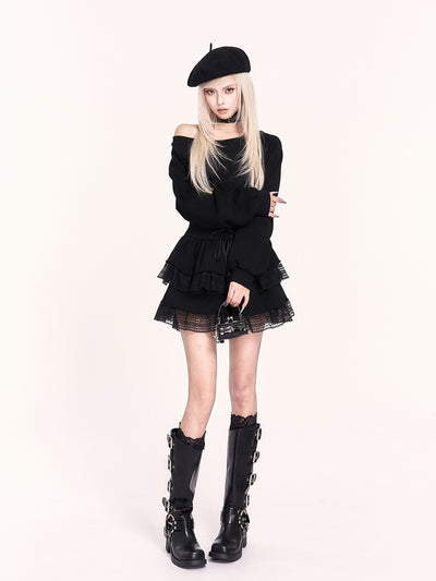 Lace Sweatshirt Puff Dress VOC0477