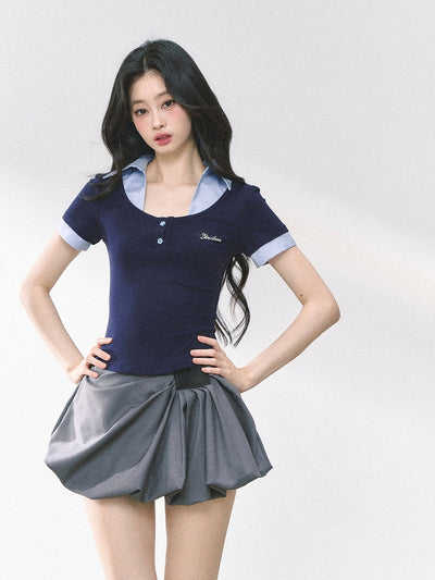 Fake Two-piece Flower Button T-shirt DIA0460
