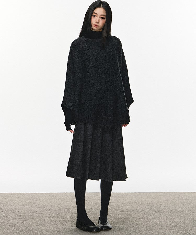 Gray High-waisted Pleated Midi Skirt ANA0114