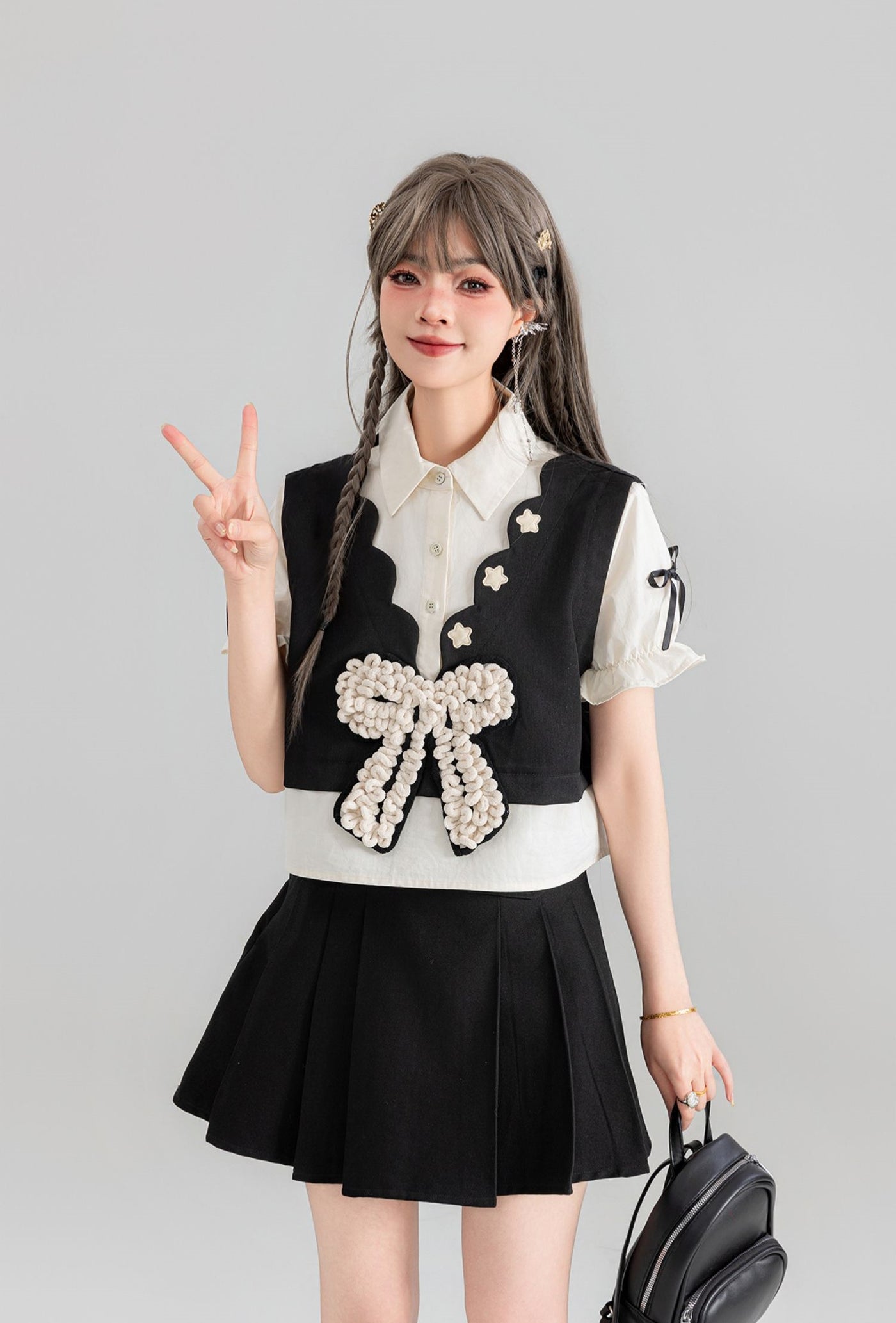 Fake Two-piece Puff Sleeve Shirt KEI0057