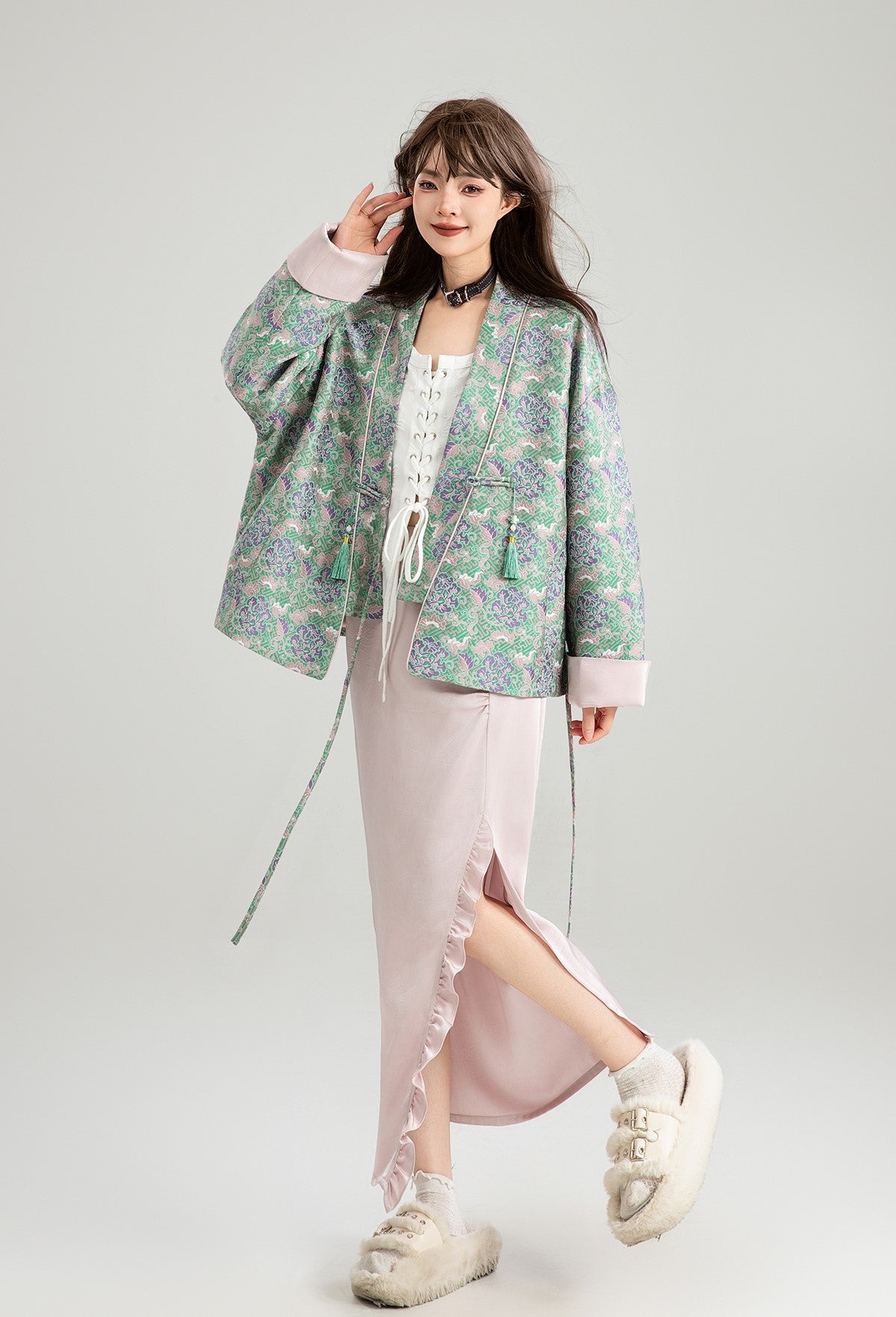 Ancient Style Satin Jacquard Jacket/Skirt KEI0174