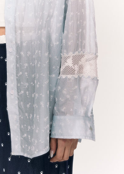 Embroidered Lace Stripes Flower Shirt NTO0204