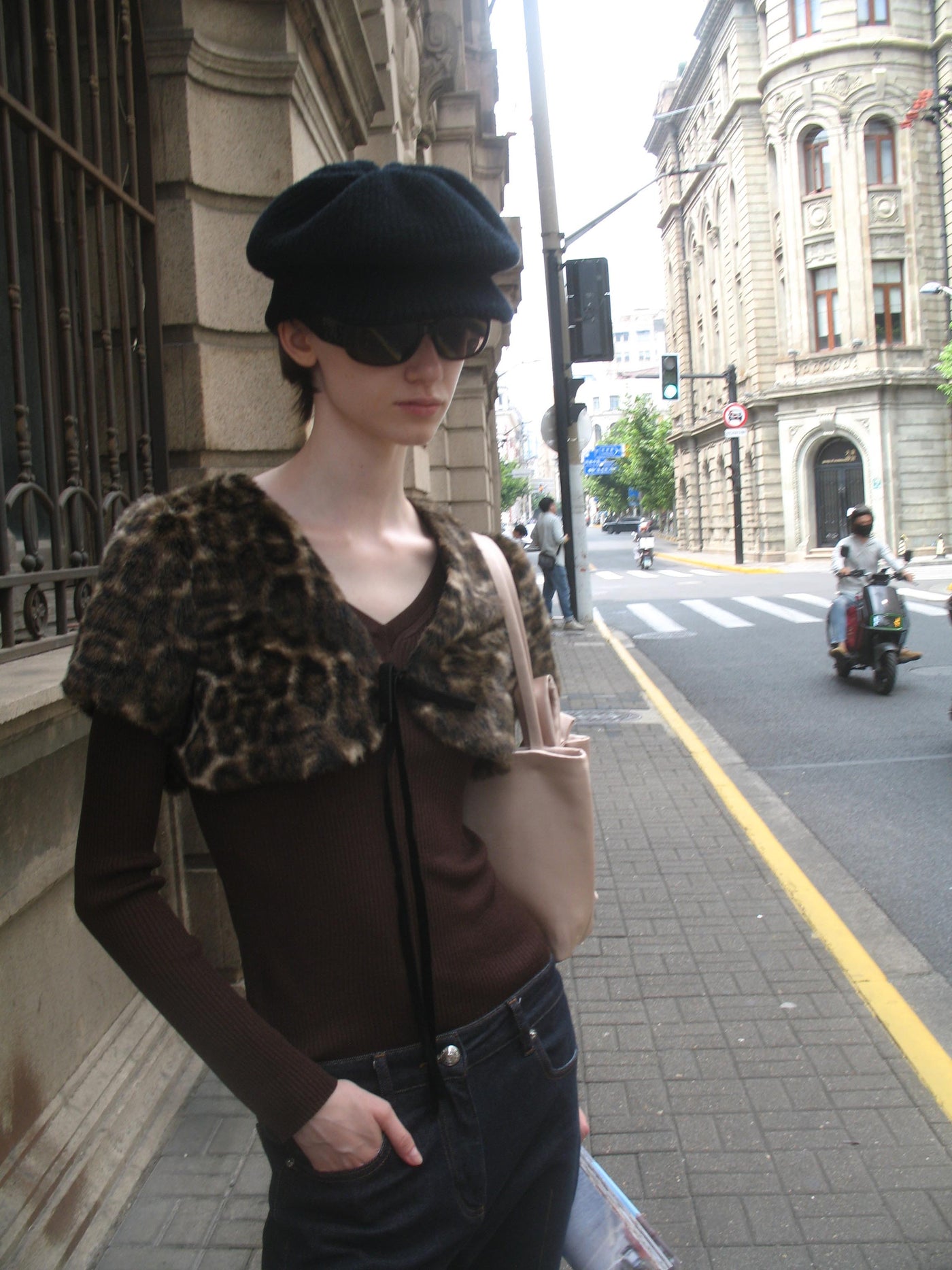 Leopard Print Cropped Eco-Fur Jacket AOA0036