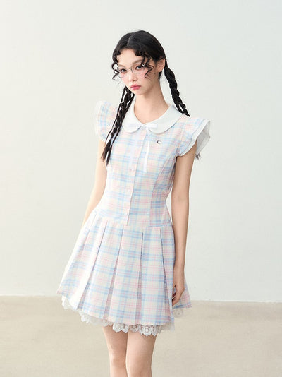 Fresh Plaid Baby Collar Lace Dress NTO0221
