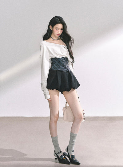 Oblique Shoulder Loose T-shirt DIA0544