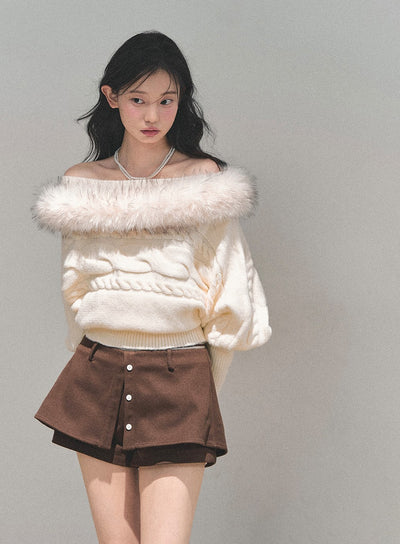 Off-Shoulder Fleece Sweater DIA0709
