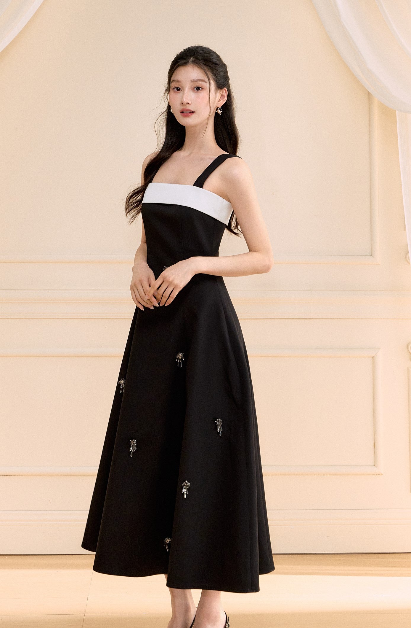 Swing A-line Long Suspender Dress OSH0156