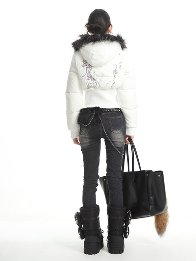 Stand Collar Hooded Short Down Jacket UNC0322