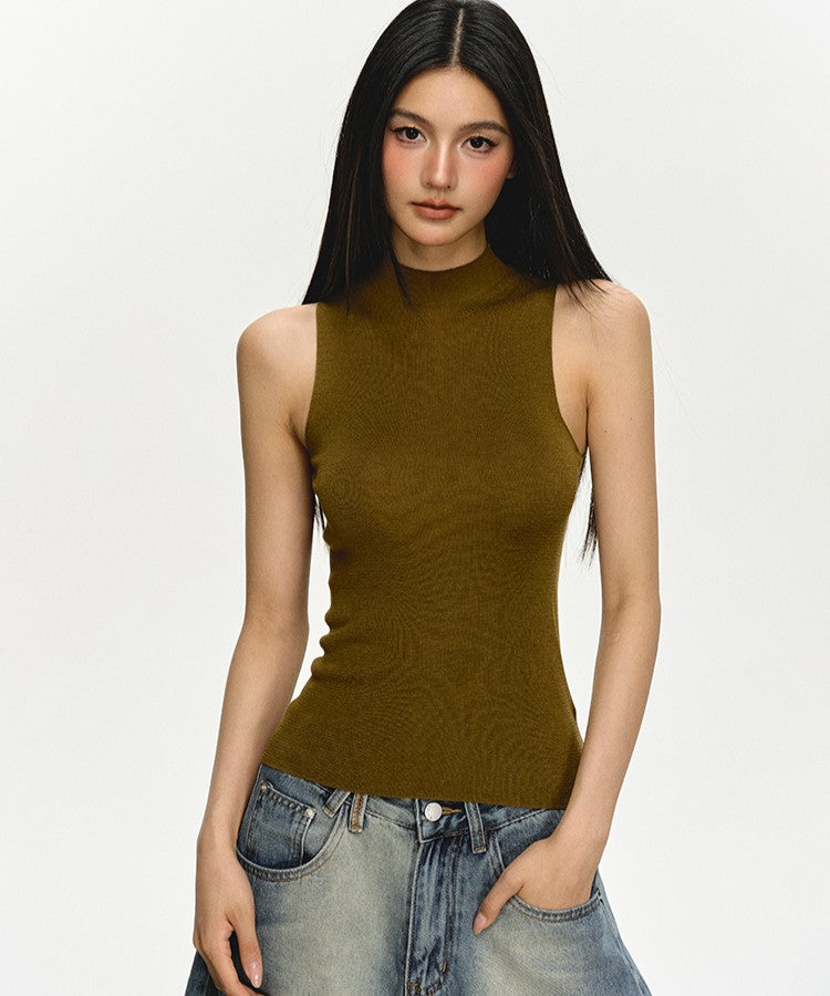 Mid-neck Knitted Sleeveless Top ANA0018
