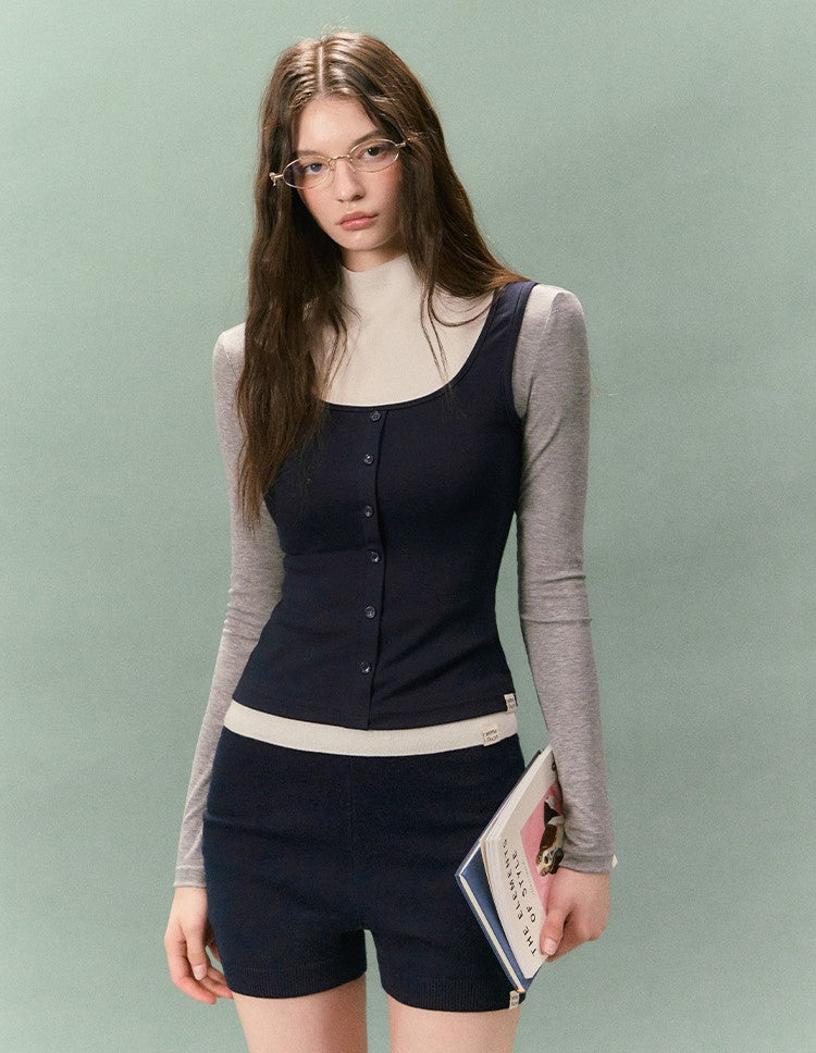 Two-piece Color-blocked Square Neck T-shirt LAL0237