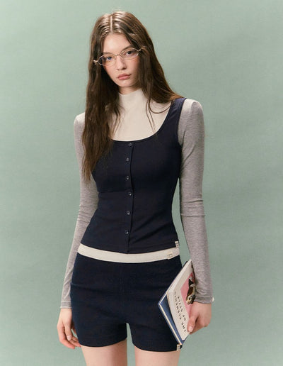 Two-piece Color-blocked Square Neck T-shirt LAL0237