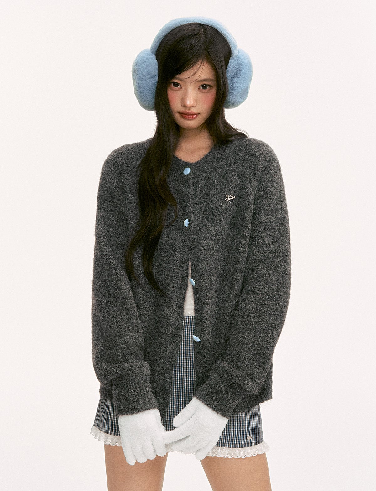 Gray Plush Basic Knit Cardigan WEE0122