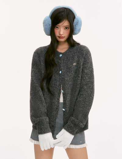 Gray Plush Basic Knit Cardigan WEE0122