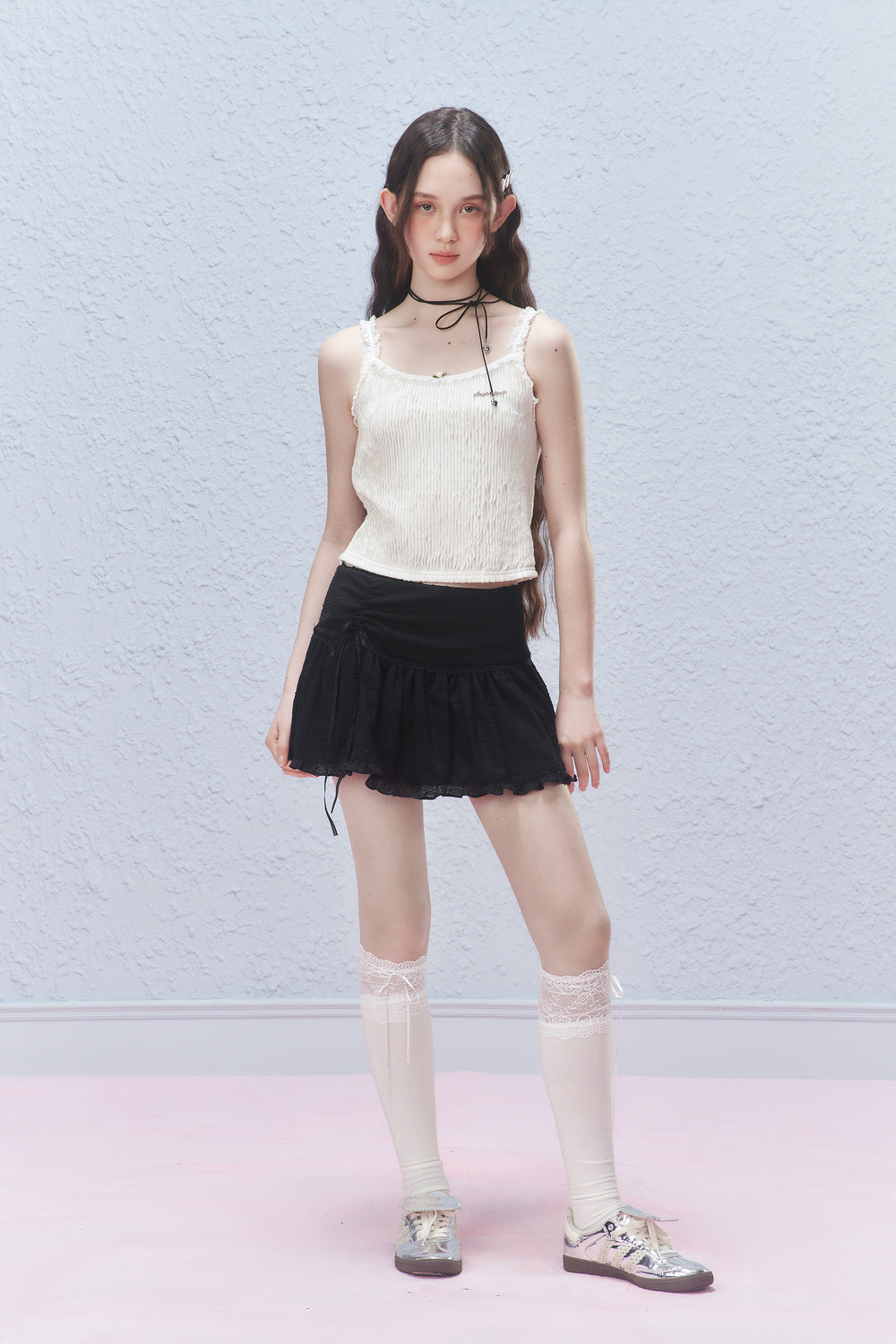 Lace Hem Ribbon Short Skirt AYF0029