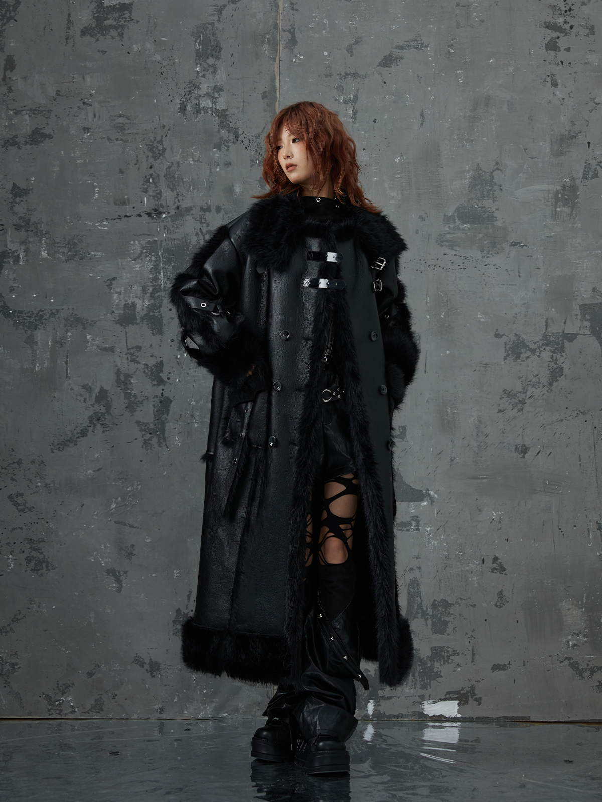 Dark Punk High-end Long Fur Coat FRU0052