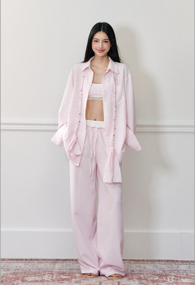 Braided Rope Striped Shirt/Camisole/Shorts AGM0170