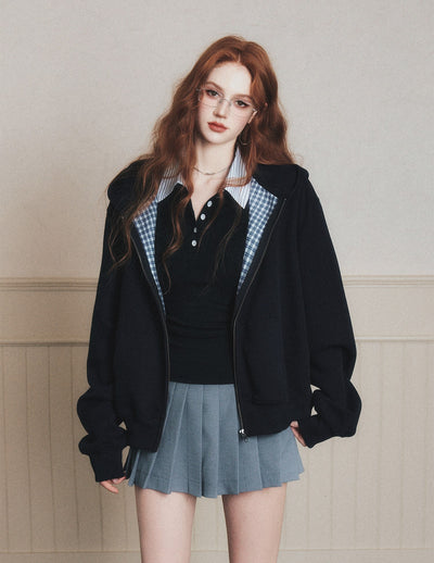 Plaid Patchwork Hooded Oversized Jacket LUL0184