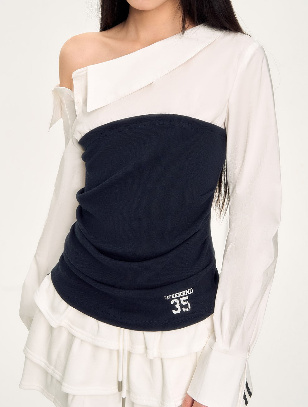 Stitching Oblique Shoulder Shirt WEE0035