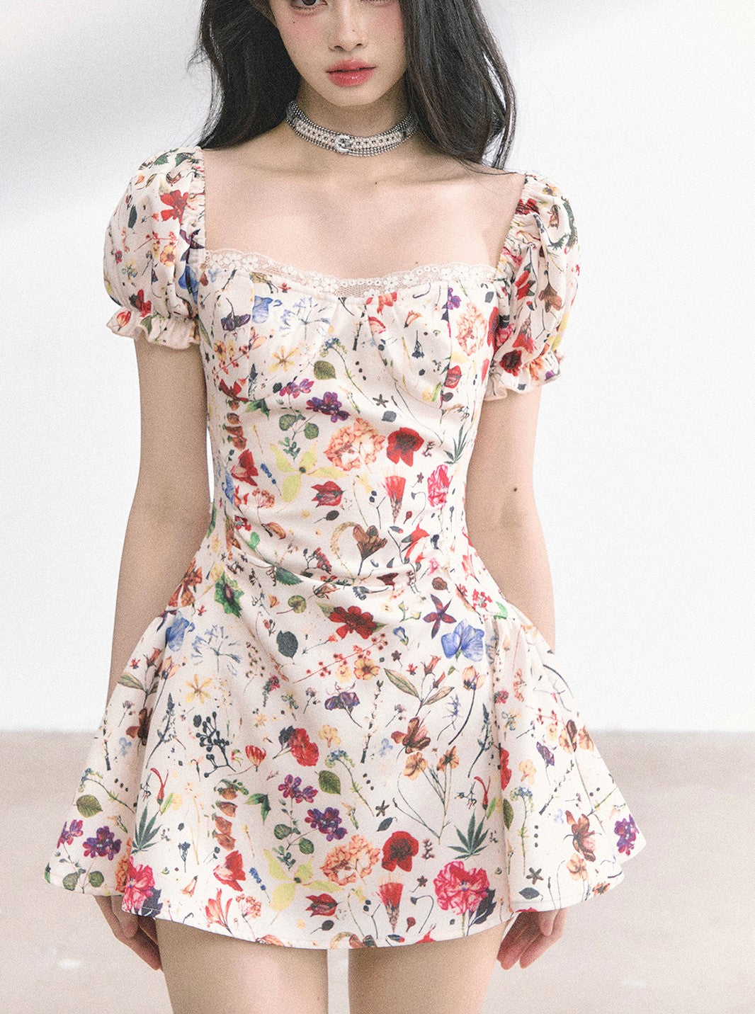 Lace Floral Slim Short Dress DIA0513