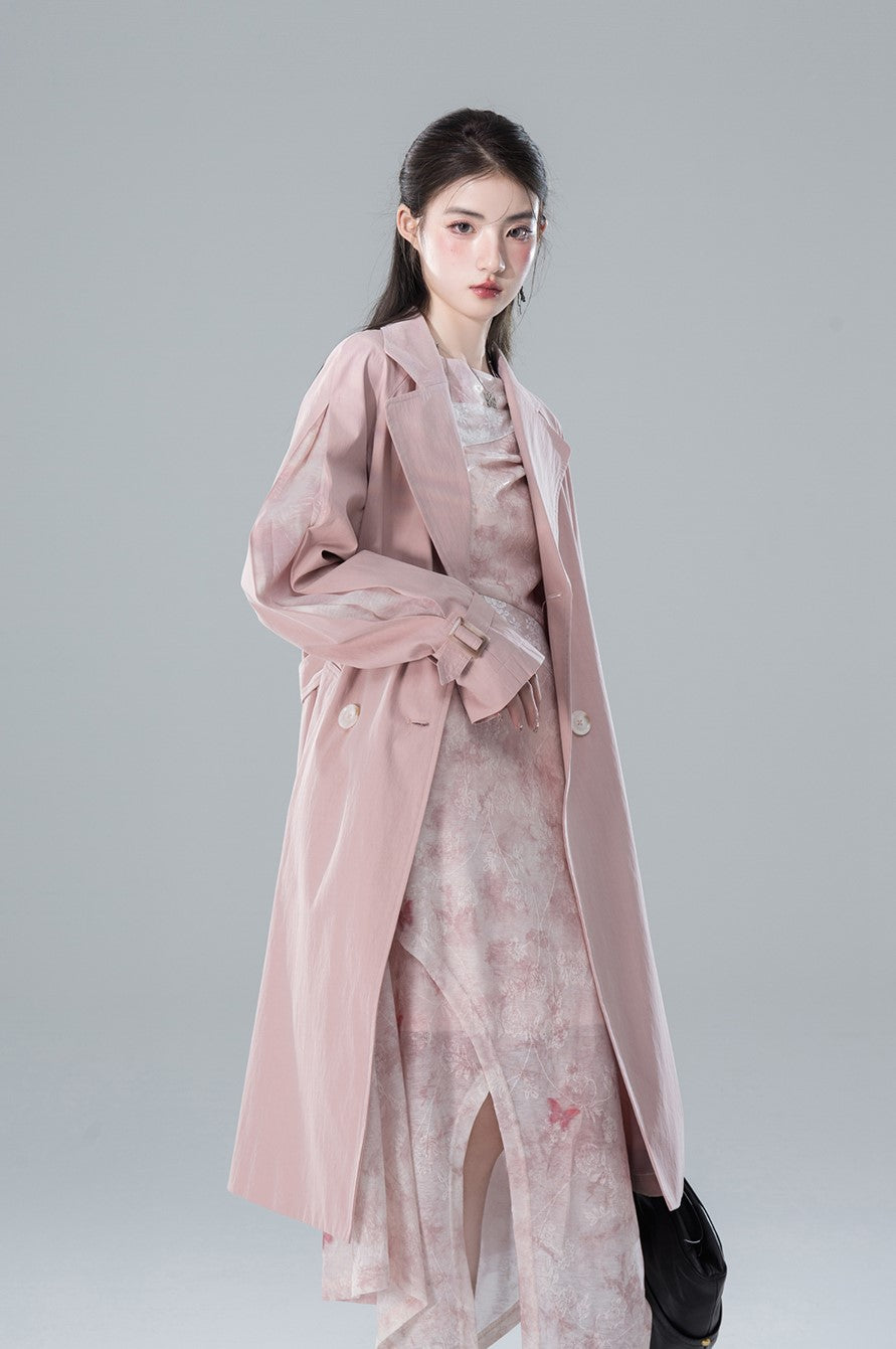 High-sense Lady Buitengewoon Roze Patchwork Raglan Mouwen Trench Coat COT0155