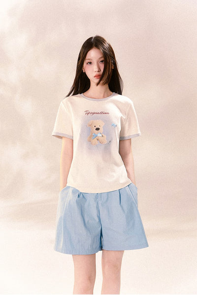Letter Printed Blush Puppy Short Sleeves T-shirt TIP0007