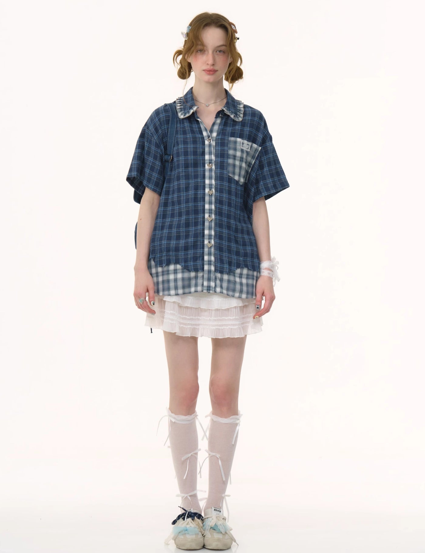 Blue Plaid Splicing Shirt ZIZ0259