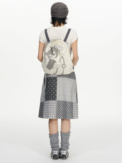 Polka Dot Plaid Print Skirt NEC0209