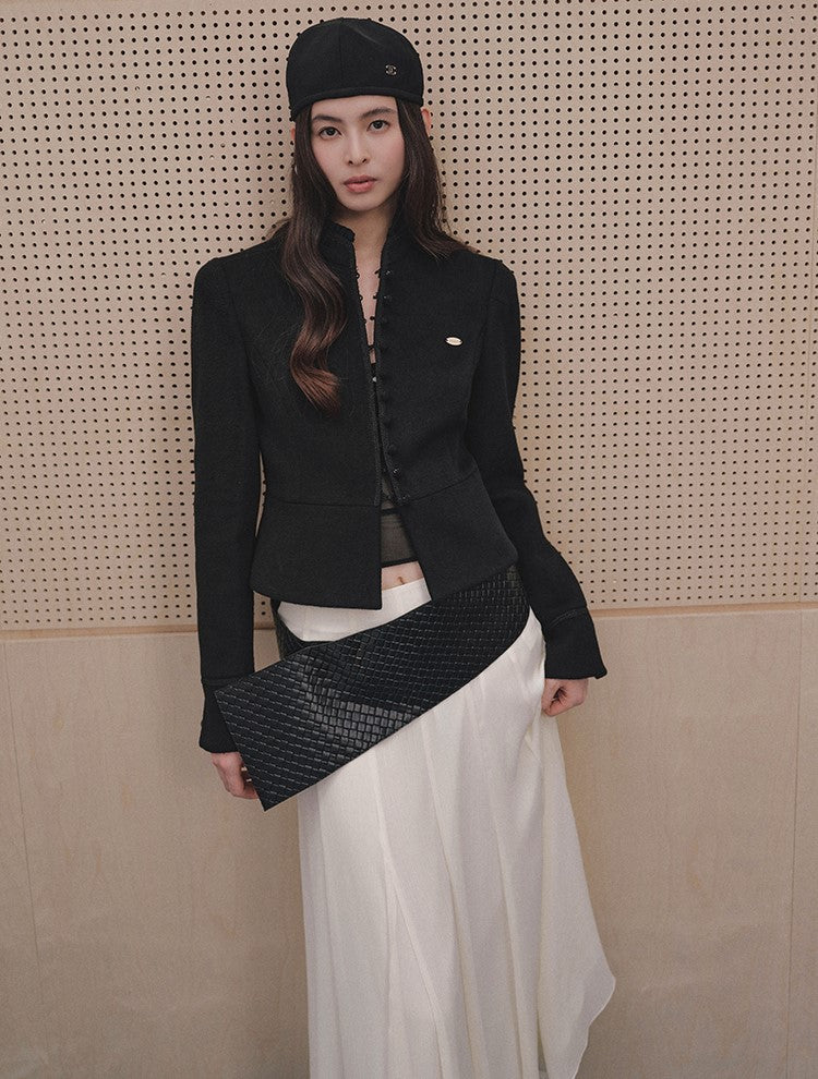 Ruffled Stand Collar Short Woolen Jacket LAL0248