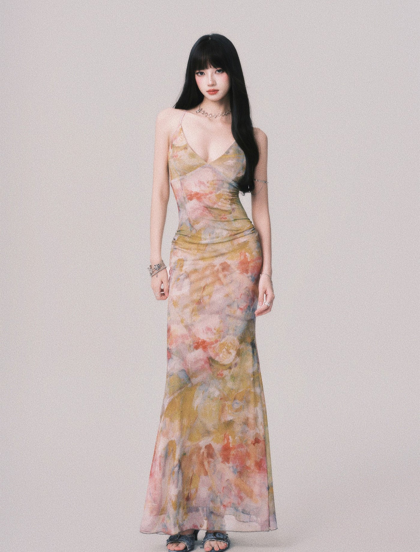 V-neck Long Suspender Dress LUL0163