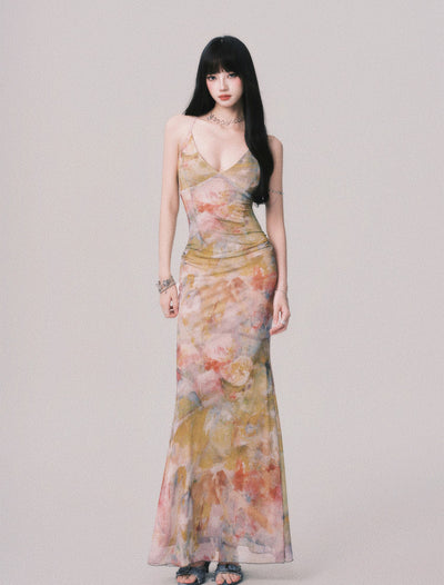 V-neck Long Suspender Dress LUL0163