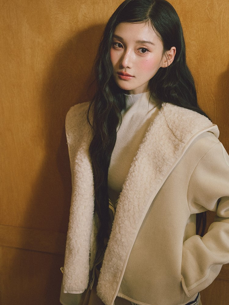 Hooded Suede Faux Fur Jacket LAL0239