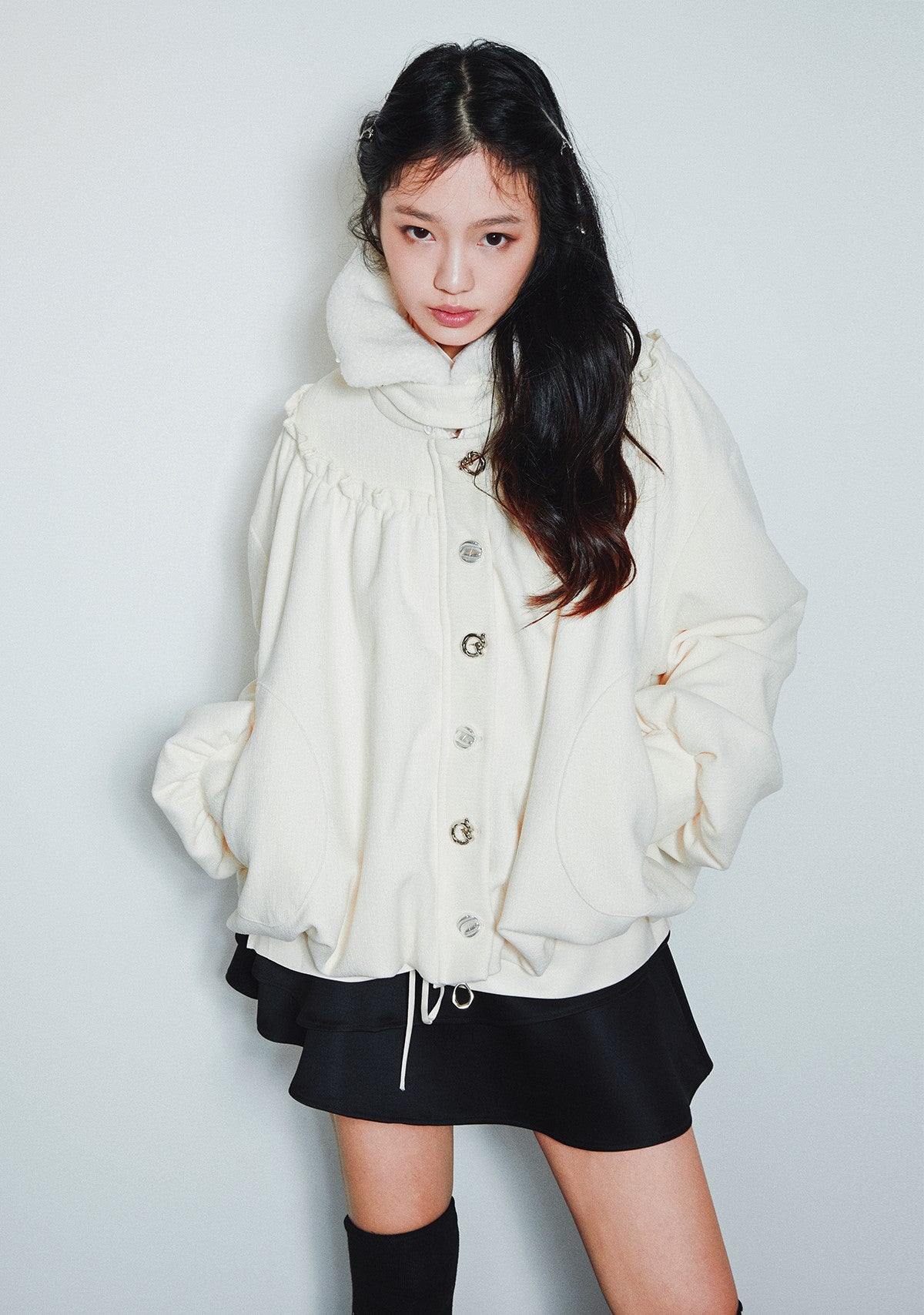 Fur Collar Detachable Pleated Cloud Jacket SEL0002