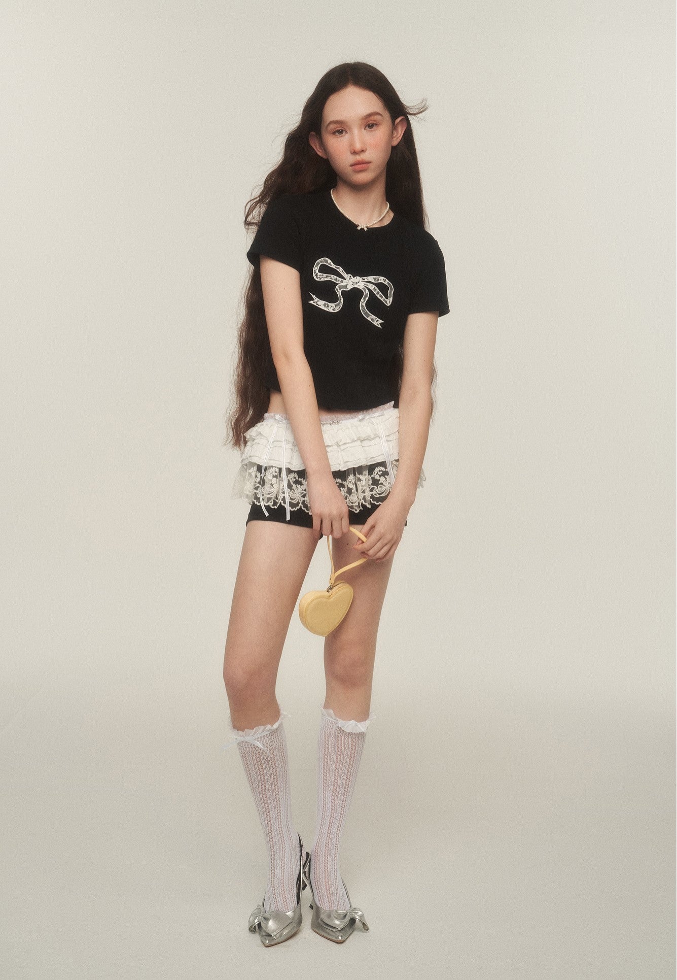 American Retro Slim Lace Bow T-shirt AYF0035