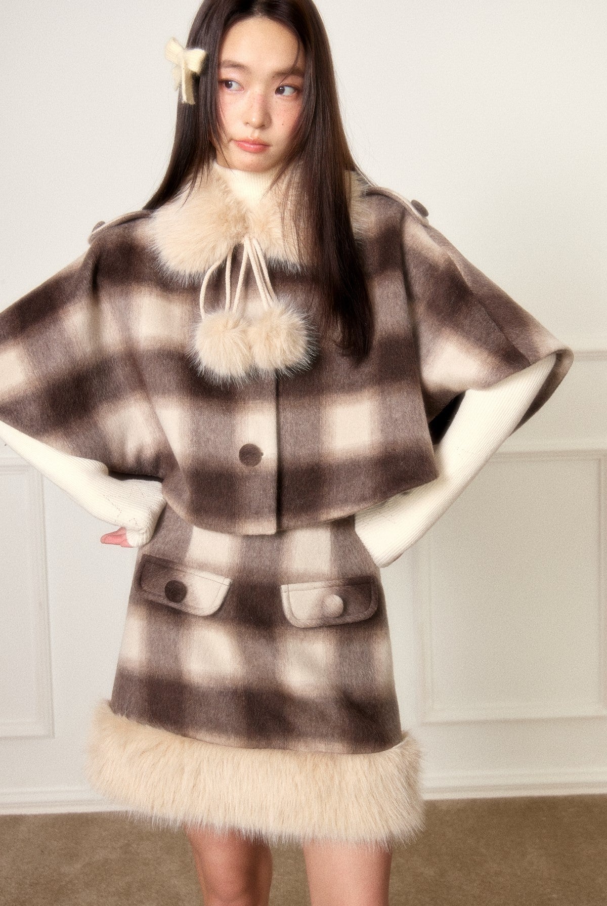 Retro Brown Plaid Cloak Jacket/Skirt LOS0001