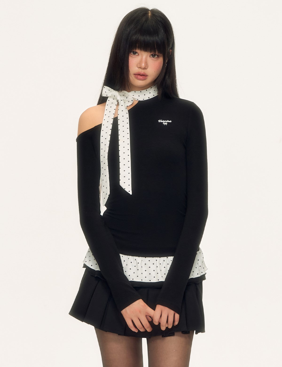 Polka Dot Tie-up Long-sleeved T-shirt WEE0086