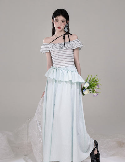 One-shoulder Splicing A-line Waist Dress COT0313