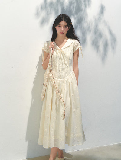 Embroidered Puff Sleeve Shirt Dress SUN0163
