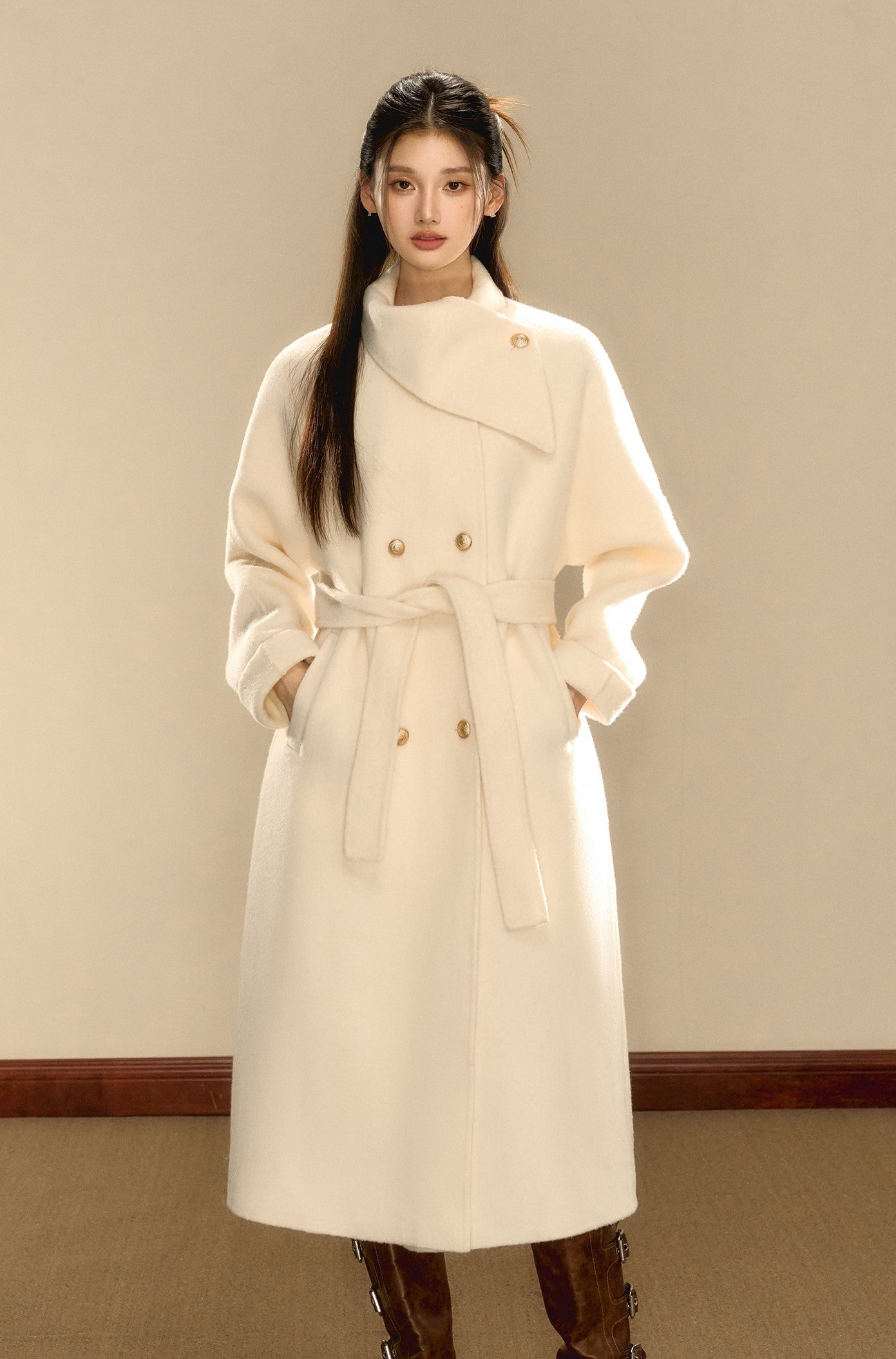 Gold Button Medium and Long Double-sided Woolen Coat OSH0087