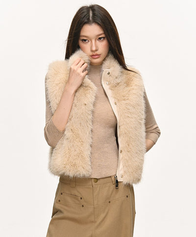 Faux Fur Short Turtleneck Vest Jacket ANA0075