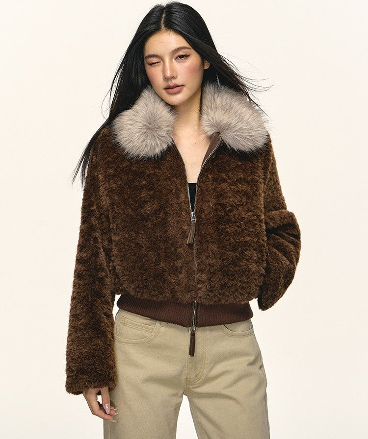 Eco-friendly Fur Collar Short Fluffy Jacket ANA0105