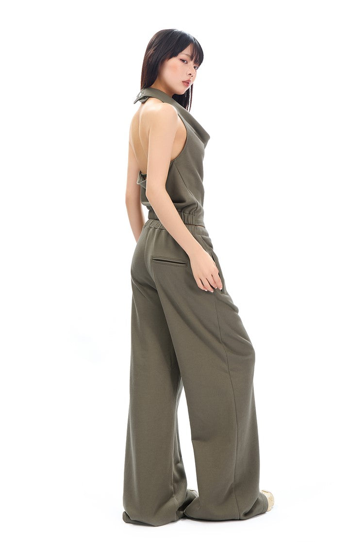 Halter Neck Backless Slim Top/Wide-leg Casual Sweatpants APE0309