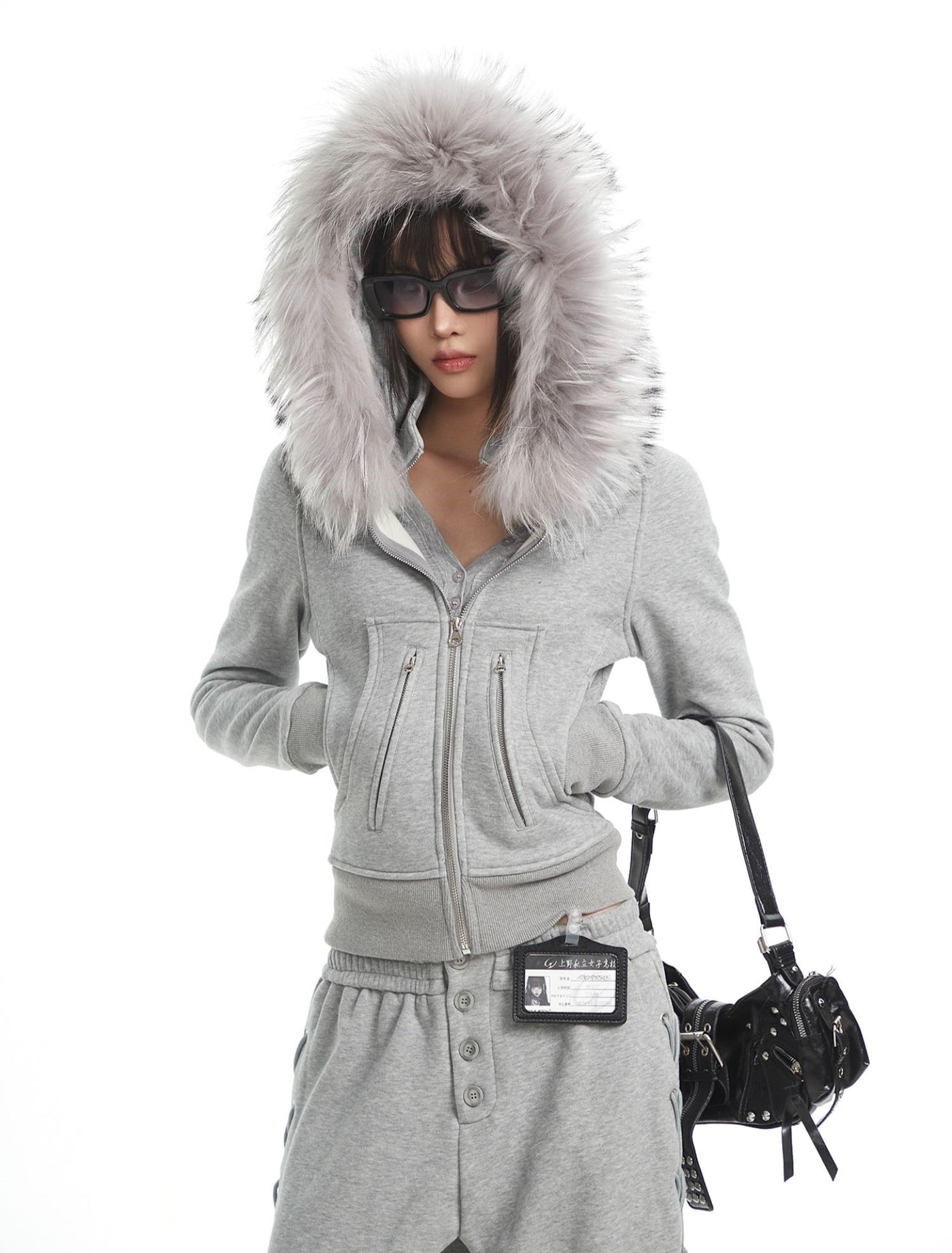 Fur Collar Hooded Sweatshirt Jacket/Pants UNC0326