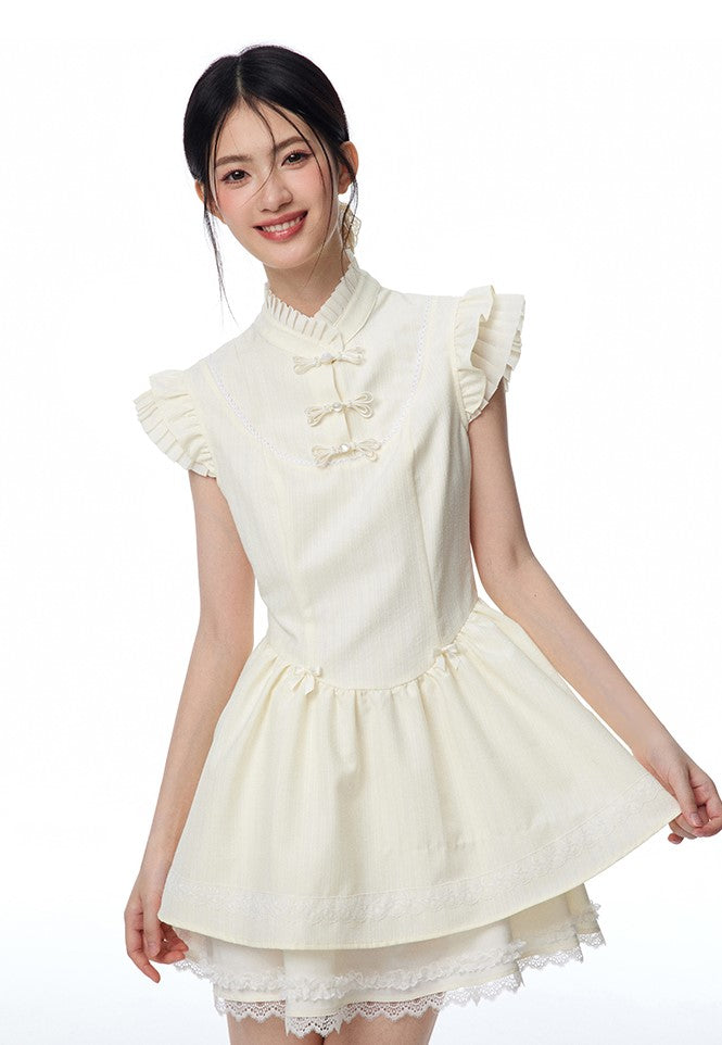 Chinese Style Buttoned Flying Sleeve Lace Dress NTO0099