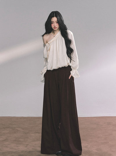 Oblique Shoulder Bow Plaid Shirt DIA0625