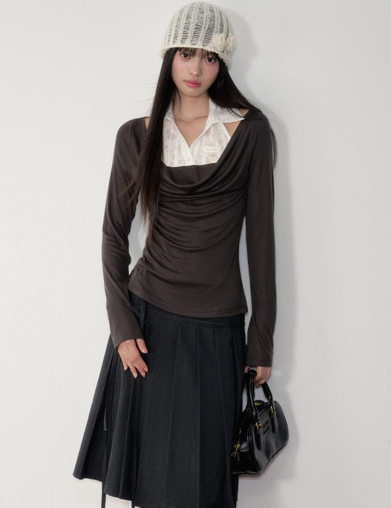 Dark Grey Preppy Style Pleated Skirt SOO0020