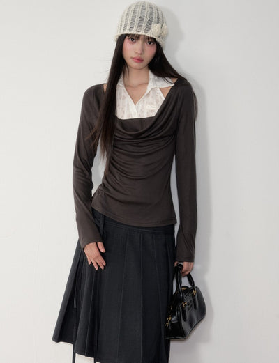 Dark Grey Preppy Style Pleated Skirt SOO0020