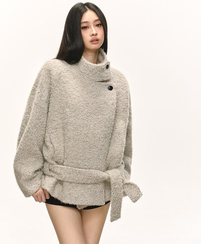 Tie-Wrap Stand Collar Short Warm Coat ANA0080