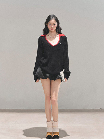 Large V-neck Casual Sweater DIA0726