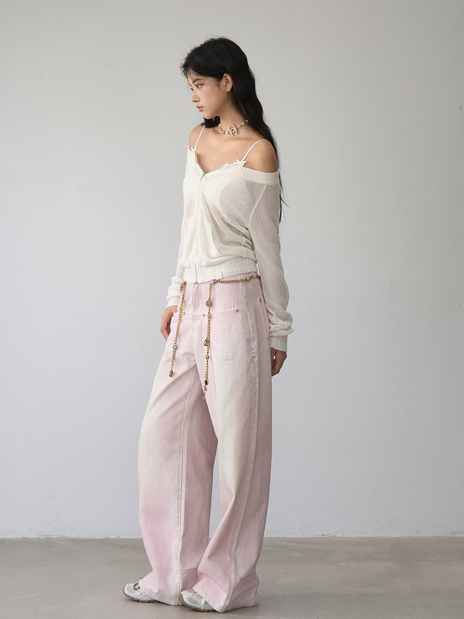 Washed Distressed Pink Jeans VIA0331