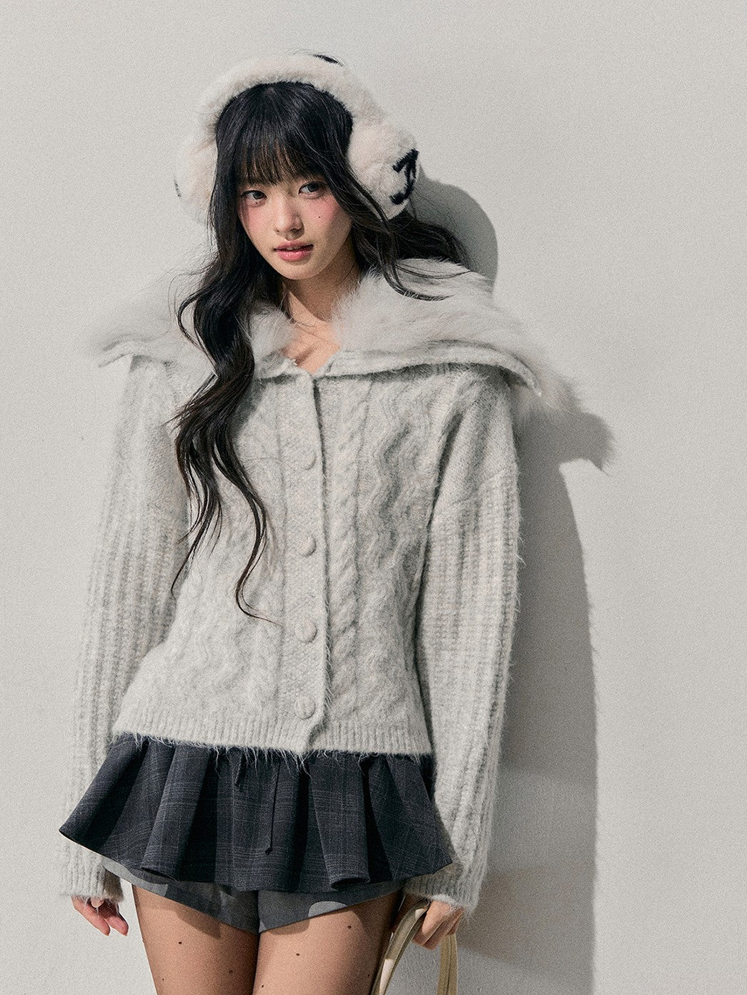 Large Fur Collar Knit Cardigan DIA0733